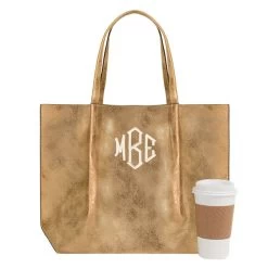Monogrammed Distressed Metallic Tote Bag