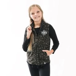 Monogrammed Kids Leopard Fleece Vest 9 Monogrammed Kids Leopard Fleece Vest -Fashion Clothing Store bsE studio shot of youth onyx leopard fleece vest