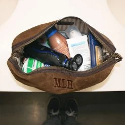 Personalized Waxed Canvas Dopp Kit -Fashion Clothing Store c4s inside sp23 personalized dopp kit