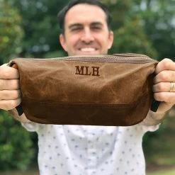 Personalized Waxed Canvas Dopp Kit -Fashion Clothing Store c4s sp23 personalized waxed canvas dopp kit in brown