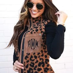 Monogrammed Leopard Sherpa Vest 9 Monogrammed Leopard Sherpa Vest -Fashion Clothing Store cEE close up of leoaprd sherpa vest