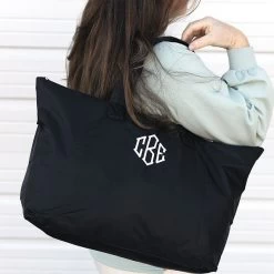 Monogrammed Packable Weekend Duffel Bag 17 Monogrammed Packable Weekend Duffel Bag -Fashion Clothing Store cNE black packable duffel bag on shoulder
