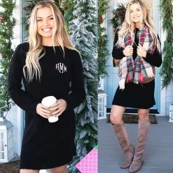 Monogrammed Sweater Dress 9 Monogrammed Sweater Dress -Fashion Clothing Store cal black sweater dress split image
