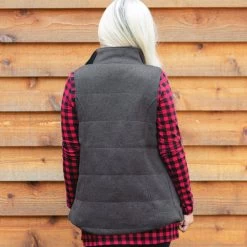 Monogrammed Heathered Quilted Vest -Fashion Clothing Store chP back of charcoal heathered quilted vest