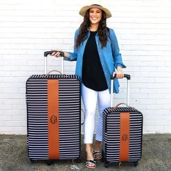 Monogrammed Suitcase -Fashion Clothing Store cua girl with striped monogrammed suitcase and carry on