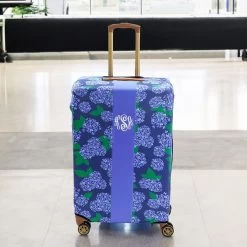 Monogrammed Luggage Cover -Fashion Clothing Store cwX navy hydrangea monogrammed luggage cover in airport