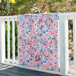 Monogrammed Lightweight Beach Towel -Fashion Clothing Store czx coral floral monogrammed microfiber towel hanging on rail