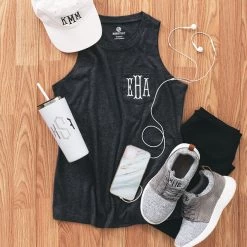 Monogrammed Tank Top -Fashion Clothing Store dQs black relaxed tank gym outfit