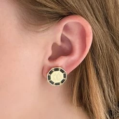 Monogrammed Rhinestone Stud Earrings -Fashion Clothing Store dt1 black monogrammed cushion cut stud earrings in ear