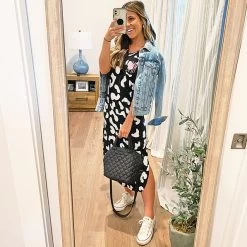 Monogrammed Midi Dress -Fashion Clothing Store eL6 leopard midi dress mirror selfie