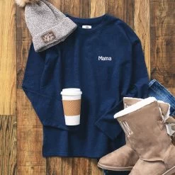 Personalized Casual Sweatshirt -Fashion Clothing Store eUc monogrammed navy contemporary sweatshirt with sherpa booties mama