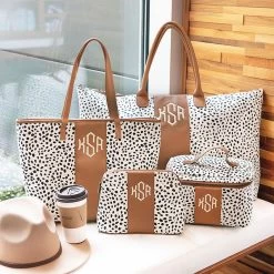 Monogrammed Spotted Train Case 8 Monogrammed Spotted Train Case -Fashion Clothing Store eUn monogrammed spotted travel set on bench with train case
