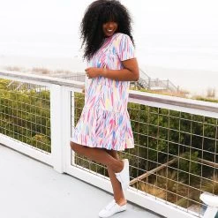 Monogrammed Ruffle Dress -Fashion Clothing Store efL pink safari ruffle dress with sneakers