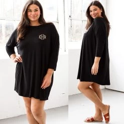 Monogrammed Dolman Sleeve Dress 11 Monogrammed Dolman Sleeve Dress -Fashion Clothing Store f1V front and side of dolman sleeve dress on plus size model new
