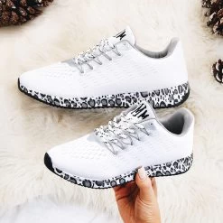 Monogrammed Youth Leopard Bottom Sneakers -Fashion Clothing Store foK mom and me white leopard bottom sneakers selfie2