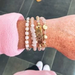 Monogrammed Bar Bracelet Stack 7 Monogrammed Bar Bracelet Stack -Fashion Clothing Store fwJ pink and gold beaded bracelet