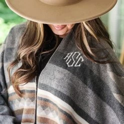 Monogrammed Aztec Poncho -Fashion Clothing Store fwU neutral aztec poncho up close