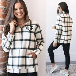 Monogrammed Plaid Pullover -Fashion Clothing Store fxM personalized plaid pullover in white ivory ootd
