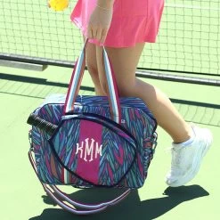 Monogrammed Pickleball Tote 14 Monogrammed Pickleball Tote -Fashion Clothing Store g0T navy safari pickleball tote on court with tennis skirt