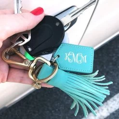 Monogrammed Tassel Key Fob -Fashion Clothing Store gDg monogrammed tassel key fob in mint with keys