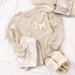 Personalized Casual Sweatshirt -Fashion Clothing Store gRR diy large letter patches on personalized contemporary sweatshirt in ivory