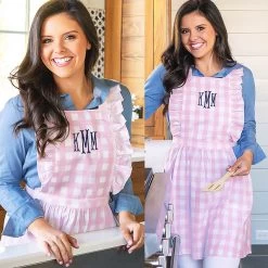 Monogrammed Apron -Fashion Clothing Store gRf monogrammed pink gingham apron split 2