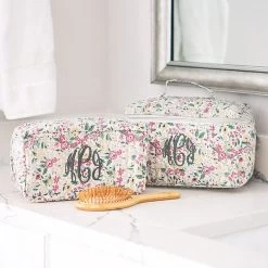 Monogrammed Quilted Cosmetic Case -Fashion Clothing Store gh8 Monogrammed Quilted Cosmetic Case in Fall Botanical with matching train case