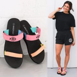 Monogrammed Summer Slides -Fashion Clothing Store gwT summer slides with athleisure shorts