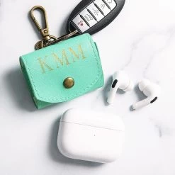 Monogrammed AirPod Case Keychain -Fashion Clothing Store hKi mint airpod pros case