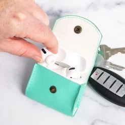 Monogrammed AirPod Case Keychain -Fashion Clothing Store hKi mint airpod pros case open