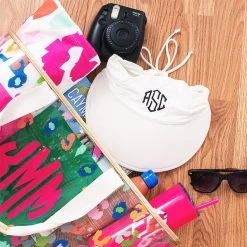 Monogrammed Swim Visor -Fashion Clothing Store iO5 white swim visor packed in tote