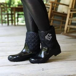 Monogrammed Rain Boots -Fashion Clothing Store iTH black rain boots at cabin