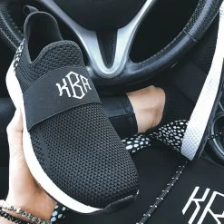 Monogrammed Slip On Sneakers -Fashion Clothing Store iUH monogrammed slide on sneakers in black and white car pic