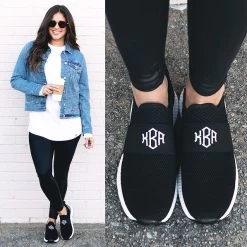 Monogrammed Slip On Sneakers -Fashion Clothing Store iUH monogrammed slip on sneakers styled with denim jackeet