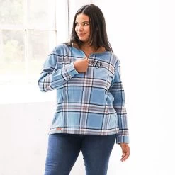 Monogrammed Plaid Pullover -Fashion Clothing Store jDE personalized plaid denim pullover with jeans