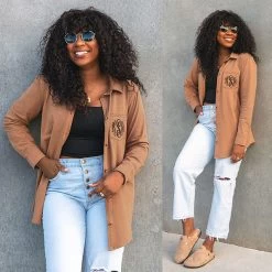 Monogrammed Casual Button Down Tunic -Fashion Clothing Store jnR hickory casual button down tunicsplit image