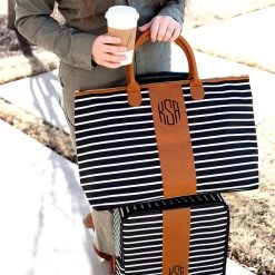 Monogrammed Carry-On Bag -Fashion Clothing Store jsR monogrammed carry on black and white striped carry on with suitcase
