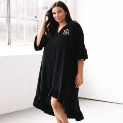 Monogrammed Ruffle Cover Up 12 Monogrammed Ruffle Cover Up -Fashion Clothing Store kCI black monogrammed ruffle cover up on brunette