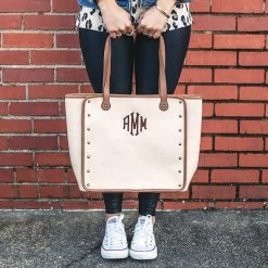 Monogrammed Vintage Tote -Fashion Clothing Store kWv monogrammed vintage canvas tote in hands