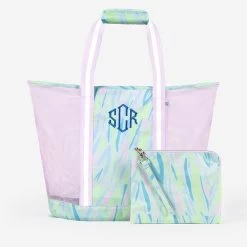 Monogrammed Mesh Beach Bag Set