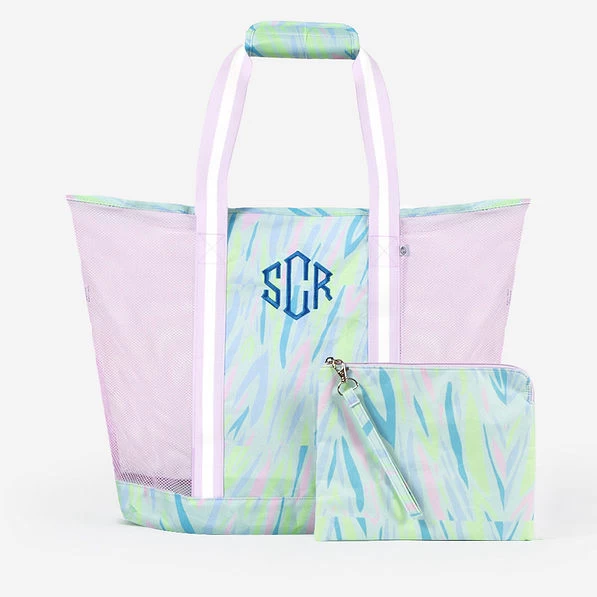 Monogrammed Mesh Beach Bag Set 1 Monogrammed Mesh Beach Bag Set