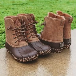 Monogrammed Leopard Sole Duck Boots -Fashion Clothing Store kkE monogrammed leopard sole duck boots sidewalk