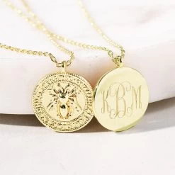 Monogrammed Bee Necklace -Fashion Clothing Store kxP bee pendant necklace up close