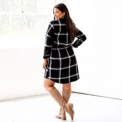 Monogrammed Plaid Dress -Fashion Clothing Store kz4 back of black plaid dress