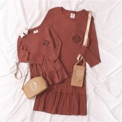 Monogrammed Waffle Dress -Fashion Clothing Store l2k mom and me rust waffle dresses