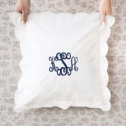 Monogrammed Pillow Sham -Fashion Clothing Store l8G monogrammed square scalloped pillow sham with navy monogram