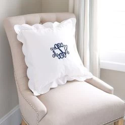Monogrammed Pillow Sham -Fashion Clothing Store l8G white scalloped pillow sham on chair