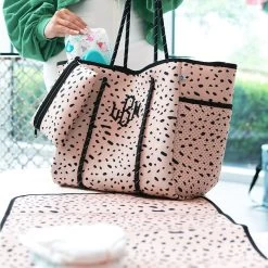Monogrammed Neoprene Diaper Bag -Fashion Clothing Store l8I blush safari neoprene diaper bag in use