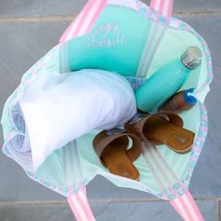 Monogrammed Beach Cooler Tote -Fashion Clothing Store lEf inside of mesh beach cooler tote