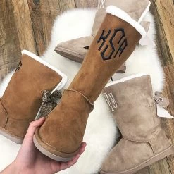 Monogrammed Sherpa Tie Booties 15 Monogrammed Sherpa Tie Booties -Fashion Clothing Store lFN leopard and tan sherpa tie booties